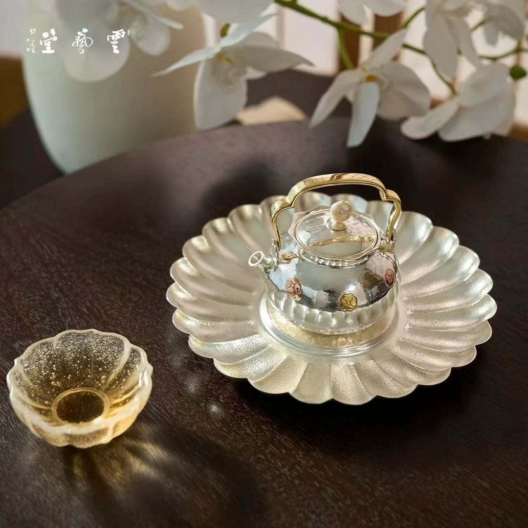 芸术云艺堂足银999纯手工一张打银干泡茶盘银壶承果盘茶具 王朝军