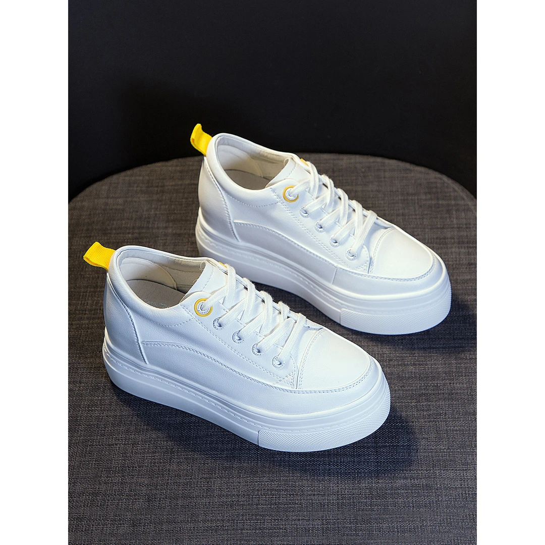 8CM品质品质内增高小白鞋女2025春秋新款小个子厚底真皮休闲女鞋