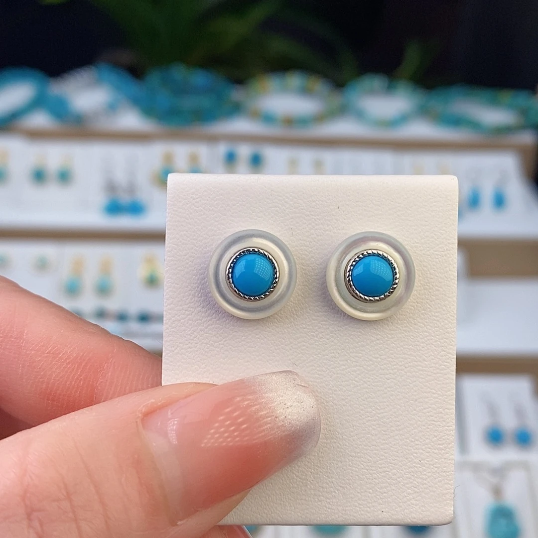 银S925镶嵌绿松石耳饰