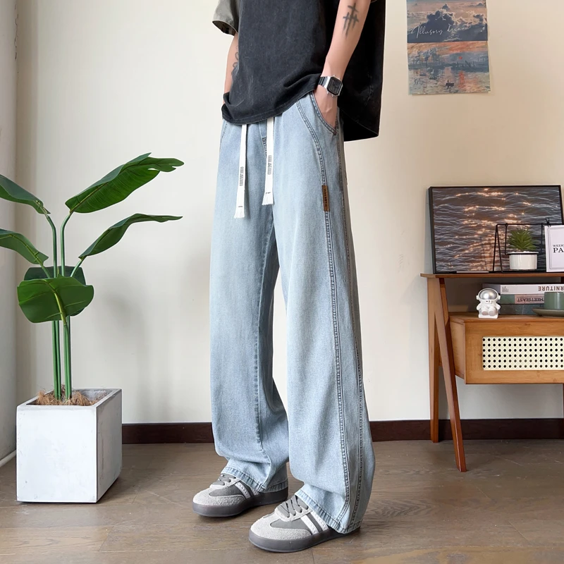 2025新款莱赛尔天丝牛仔裤男夏季薄款运动休闲垂感宽松直筒潮牌