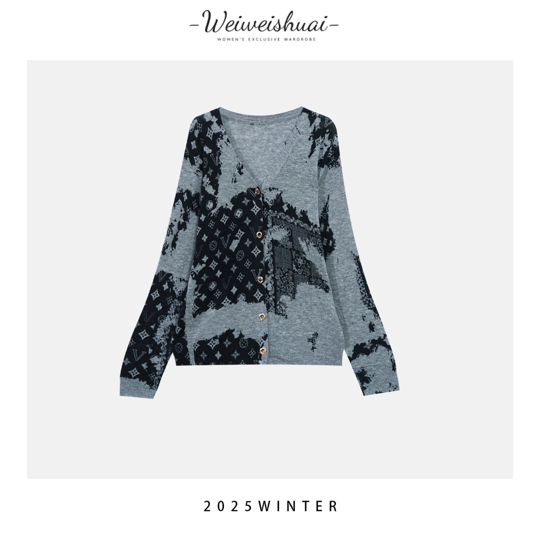 【广州微姐】初秋时尚女士韩系潮流V领针织开衫2501