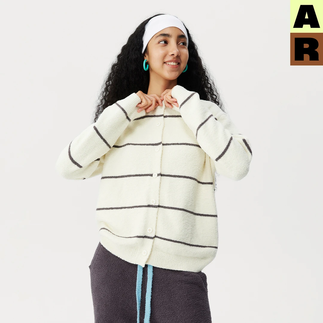 AR条条开衫半边绒家居服可外穿2025新款秋冬保暖睡衣【自】