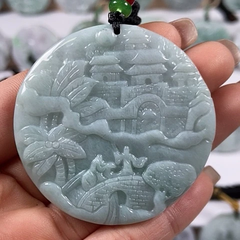 翡翠颈饰未镶嵌山水牌福利