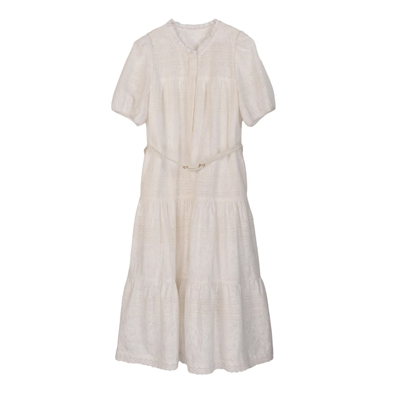 【尚雅】夏季连衣裙女提花设计感显瘦长裙25L7029