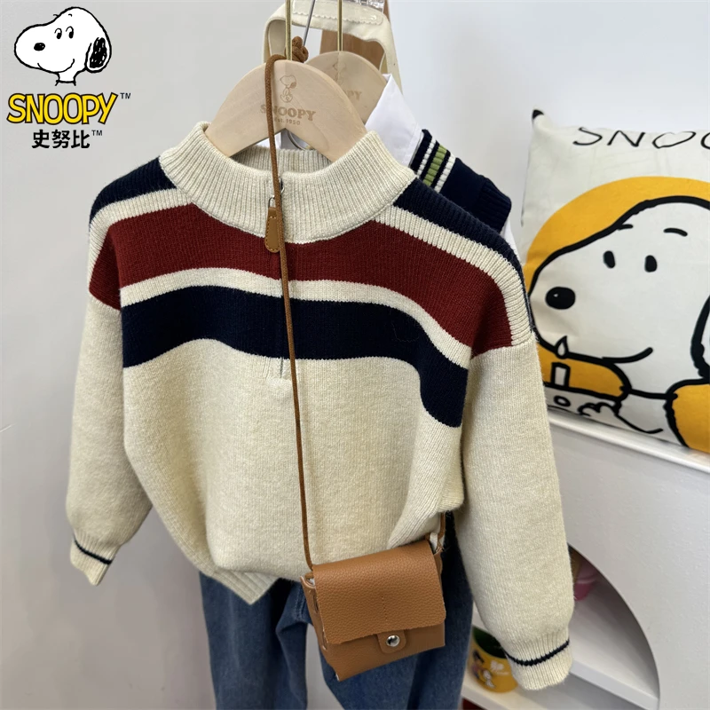 Snoopy/史努比儿童男女童洋气宝宝圆领条纹春秋毛衣韩版针织衫潮