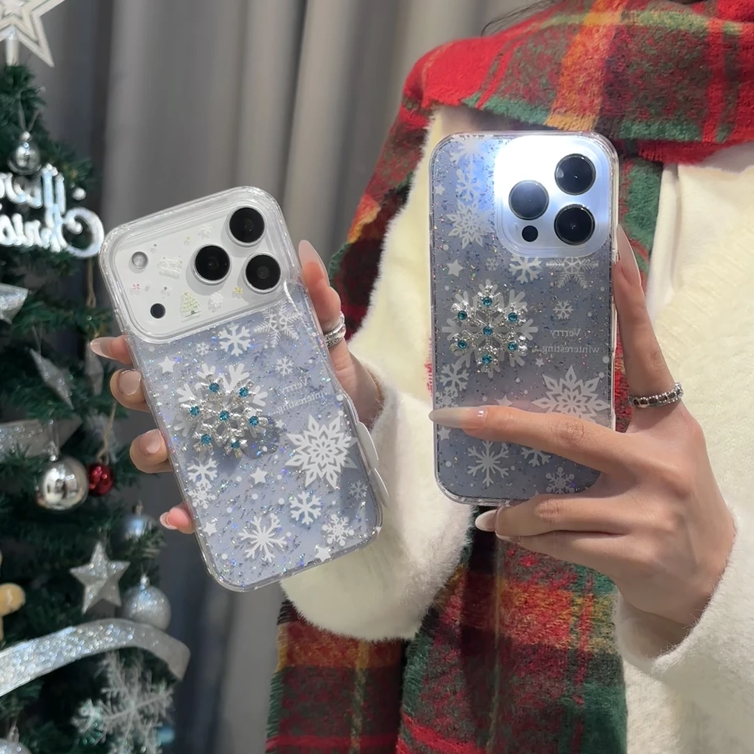 雅天立ins唯美闪粉雪花适用iPhone16pro滴胶14手机壳苹果17简约女