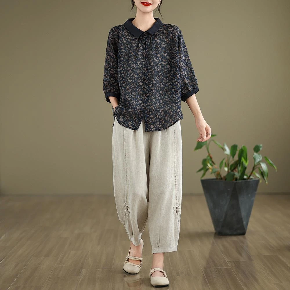 恒源祥彩羊中老年女装妈妈夏装套装2025夏季新款宽松大码短袖上衣