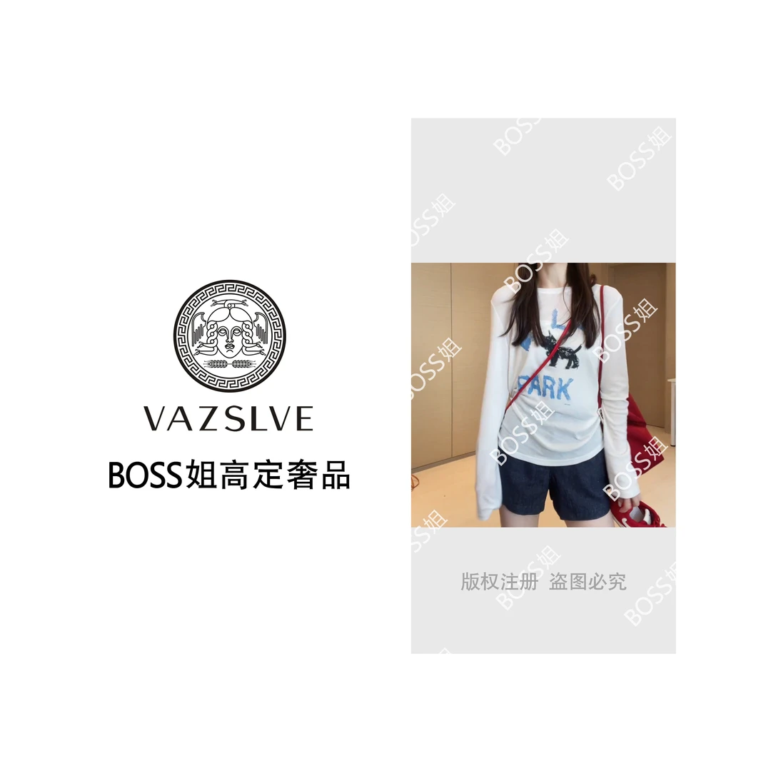 2025春夏新款设计感百搭显瘦高品质印花小猫长袖T恤LK2502581