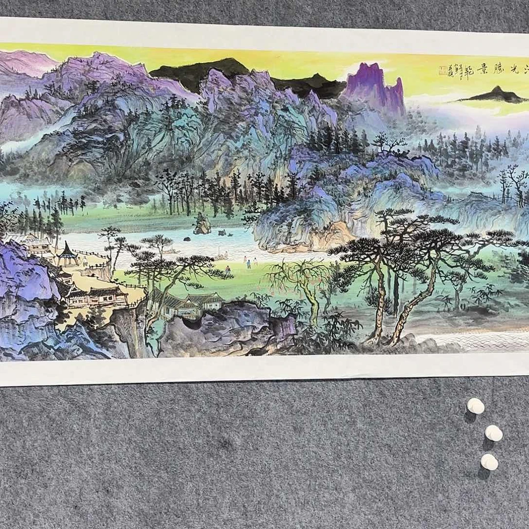 玛***。国画湖光胜景国画作品
