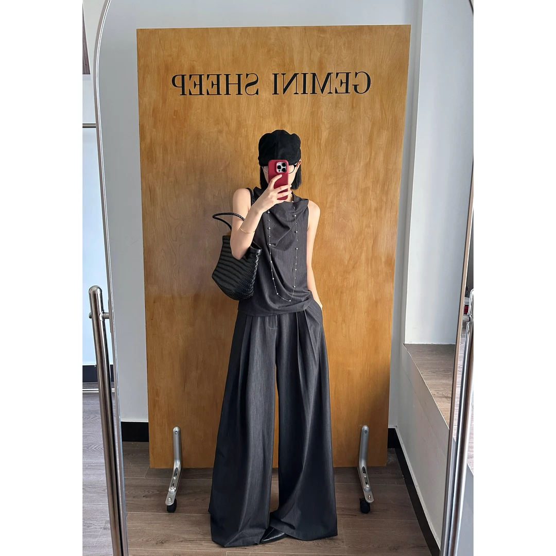 「无袖上衣+阔腿裤套装 女夏极简通勤风两件套」