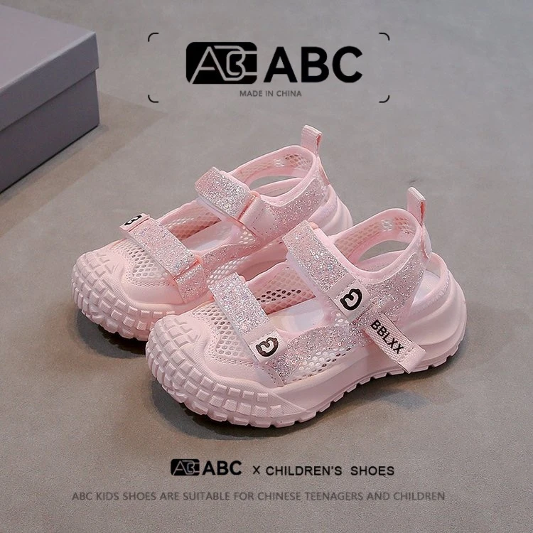 ABC女童凉鞋2025年新款包头运动大童时尚夏季透气网面小女孩凉鞋
