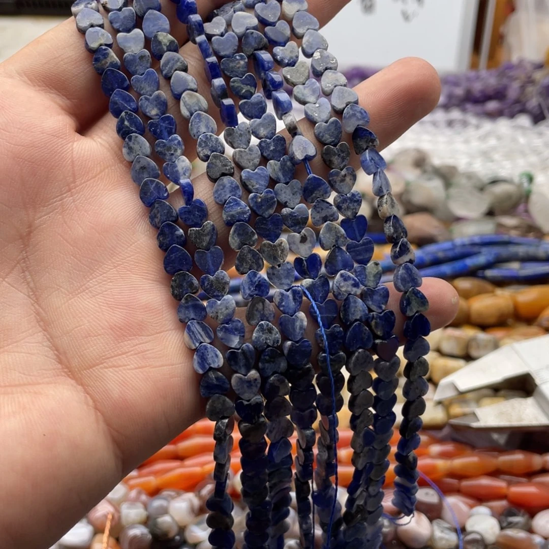 玛瑙/玉髓合金珠宝半成品一条装卡6mm蓝纹爱心