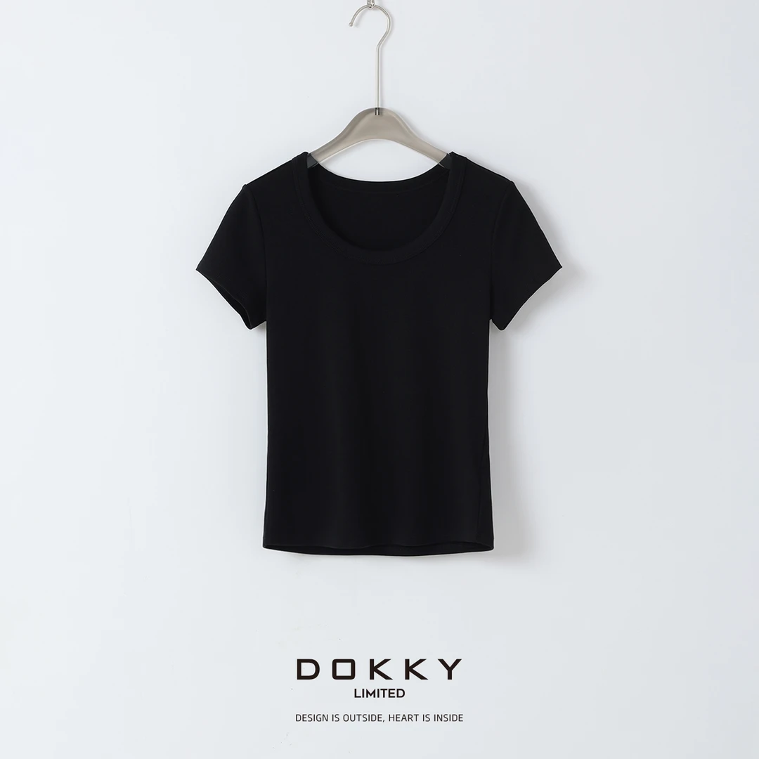 Dokky「刚需小U领·紫标」獨家高定面料.显瘦坑条正肩T恤LA0485