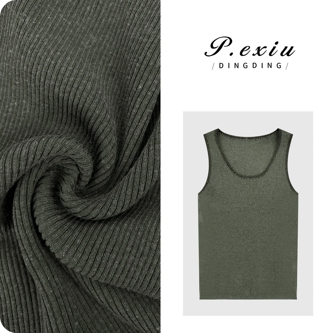 【肯豆背心】亚麻天丝撞色花边U领针织背心ZZ0861