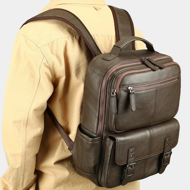 真皮男士双肩包大容量电脑包短途商务旅行旅行包商务通勤第一层牛