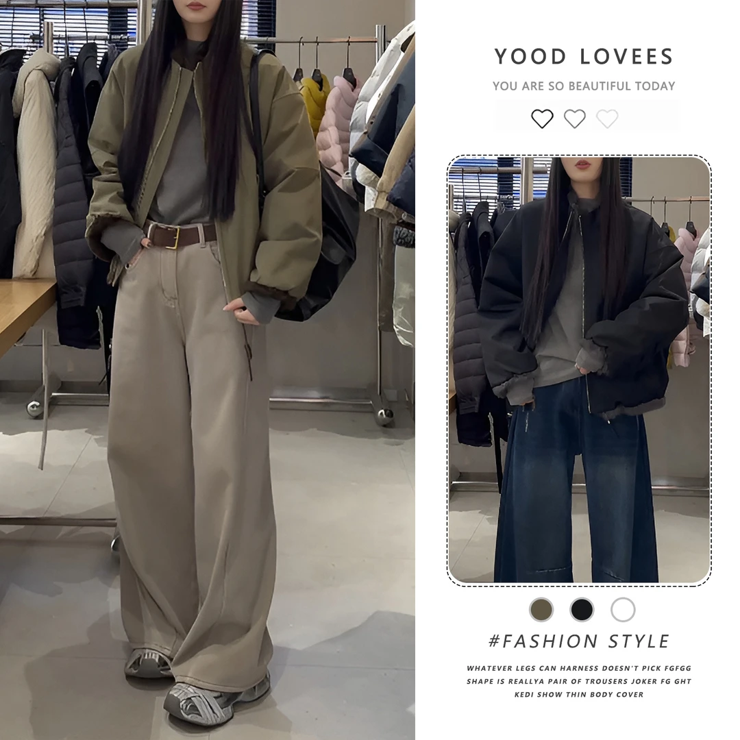 韩版时尚慵懒风休闲宽松设计感女秋冬2025新款双面穿加厚短款外套