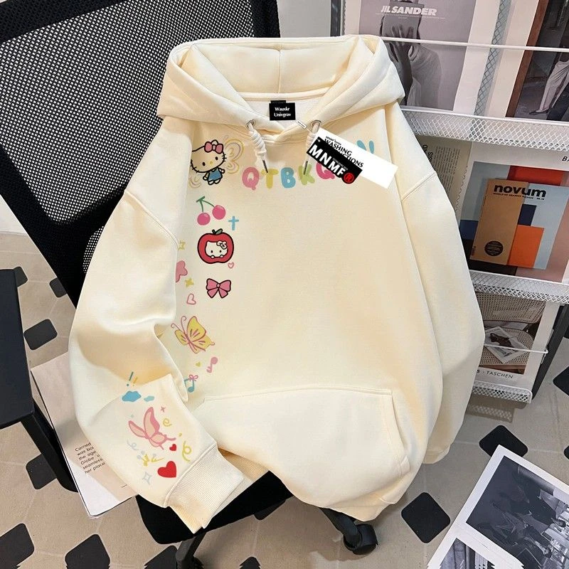 可爱Kitty猫女童加绒连帽卫衣2025新款女大童秋冬加厚保暖上衣服