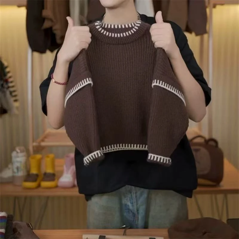 A5598男女童时尚个性潮流休闲百搭秋冬季韩系假两件套头毛衣