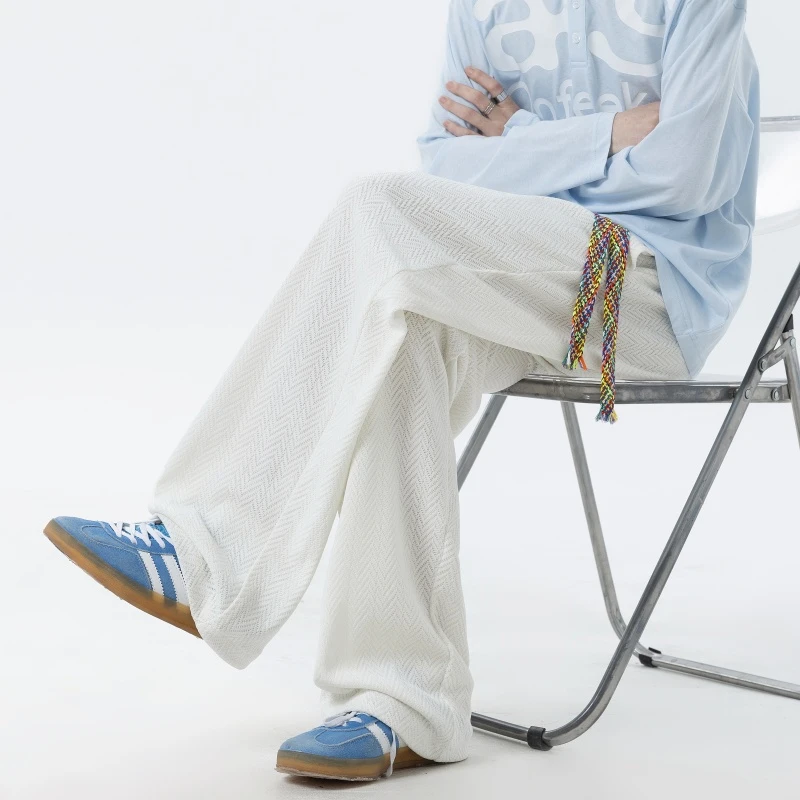 麦穗纹休闲裤子男秋季2025新款潮牌直筒长裤百搭宽松大码阔腿卫裤