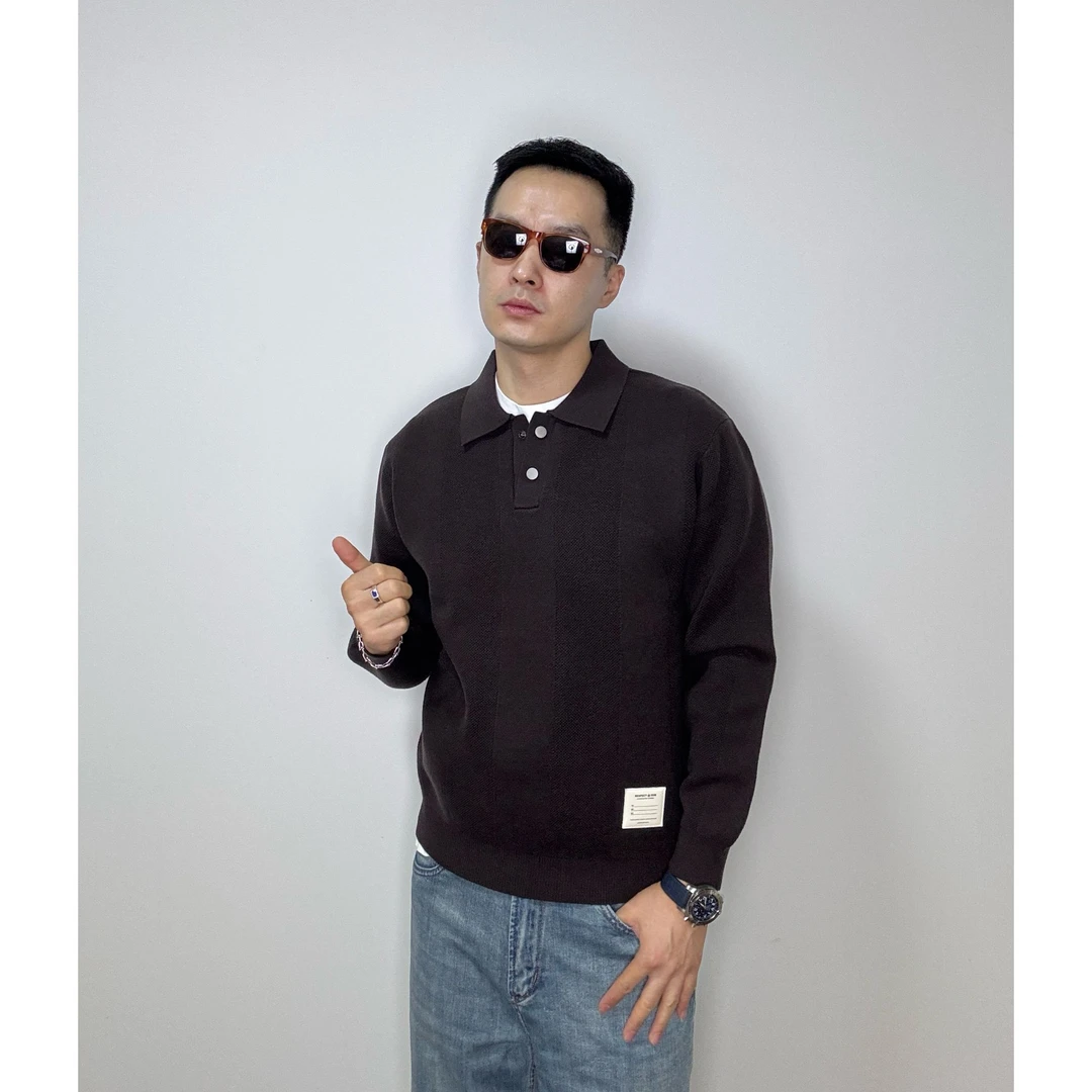 太文气啦！秋冬男士原创设计翻领针织简约按扣合体型纯色商务毛衫