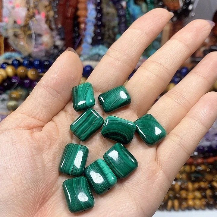 未镶嵌玛瑙/玉髓珠宝半成品天然孔雀石无事牌卡12*16mm（2颗）