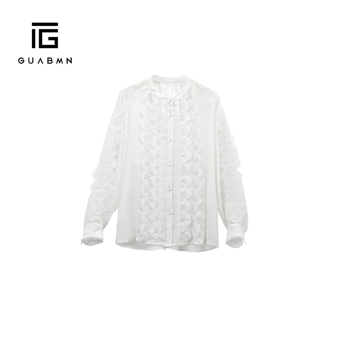 GUABMN2025秋季新款仙气重工刺绣蕾丝花边宽松衬衫上衣3920