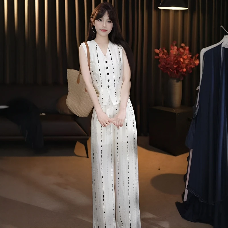 老钱风休闲气质套装女2025夏季新款时尚无袖马甲背心阔腿裤两件套