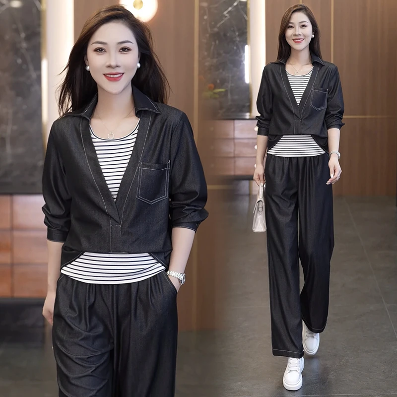 极简风时尚套装女2025秋季新款轻熟风气质短外套洋气阔腿裤三件套