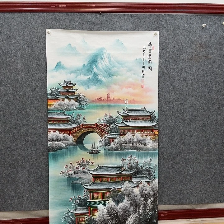 国画手绘国画瑞雪紫阁图