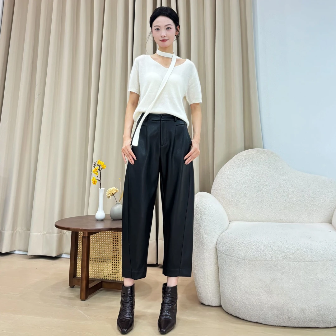 新款海宁正品女2025秋冬新款哈伦老爹显瘦显腿萝卜裤