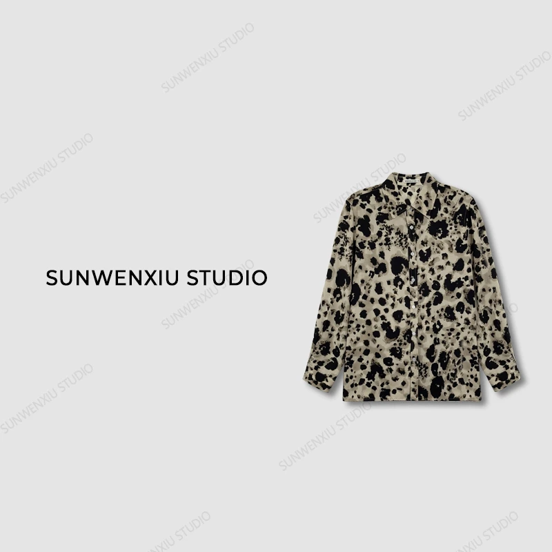 swx studio2店 摩登女郎 25早春小众复古港风豹纹衬衣