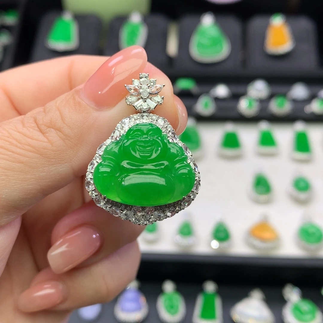 翡翠18K金镶嵌吊坠(不含链)