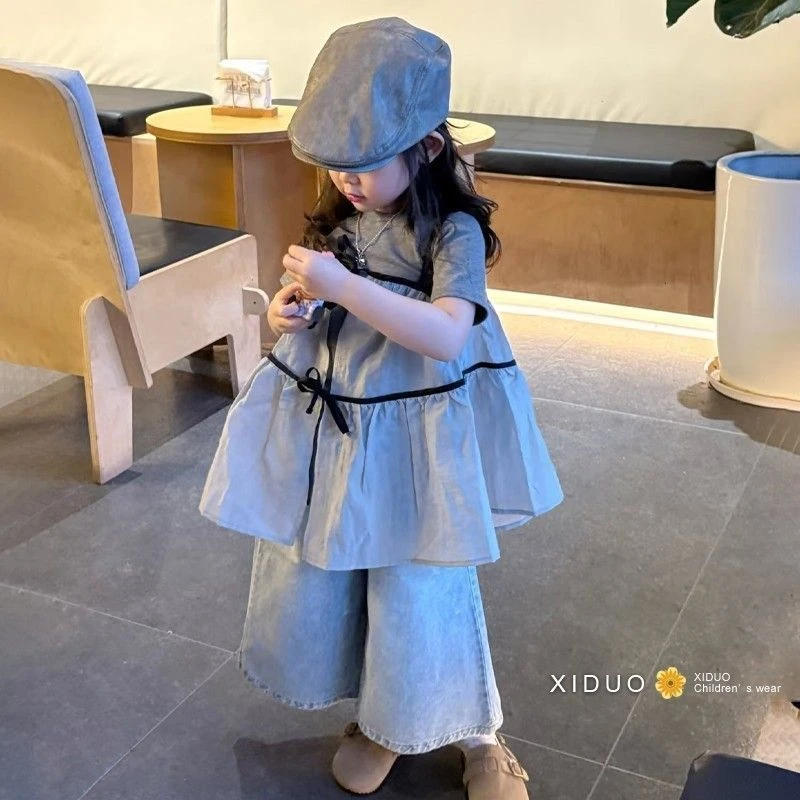 韩国童装2025夏季新款女童叠穿套装儿童短袖T吊带背心上衣牛仔裤