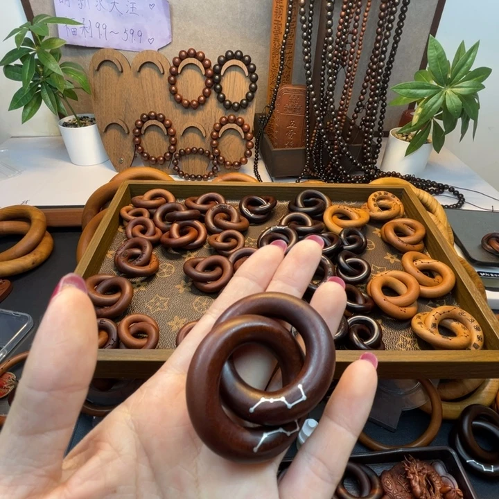 木枣木老料镶嵌六七星2.5圈口微瑕原色原木78米