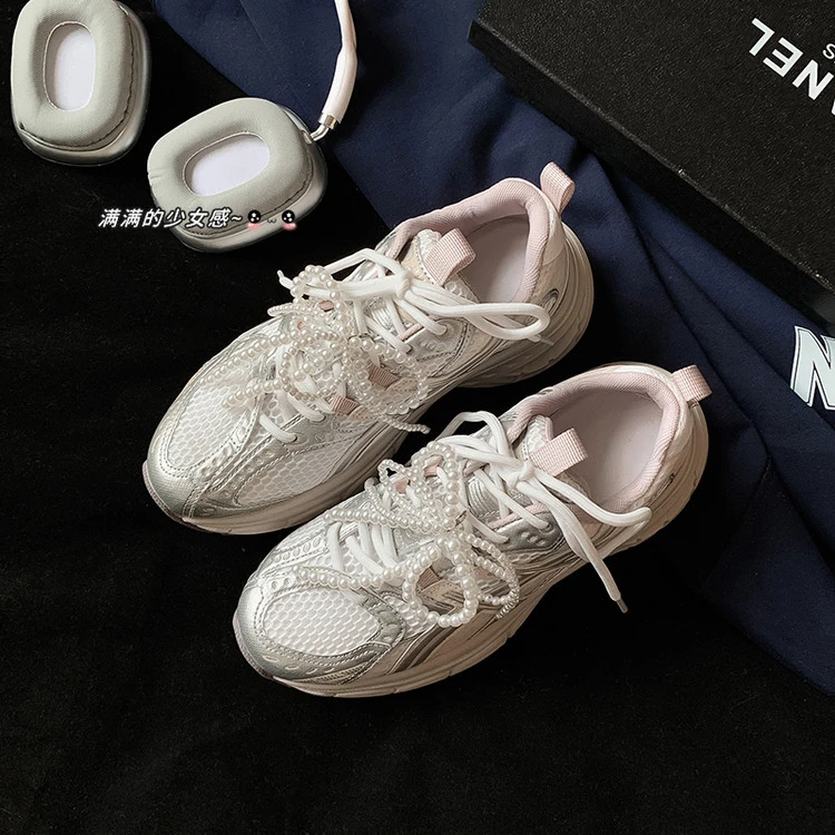 珍珠老爹鞋女款松糕厚底运动休闲百搭鞋春季小个子增高显脚小轻便