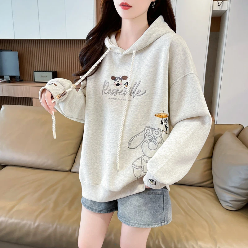 卫衣女长袖连帽套头卡通动漫设计外套女薄款百搭洋气宽松上衣ins