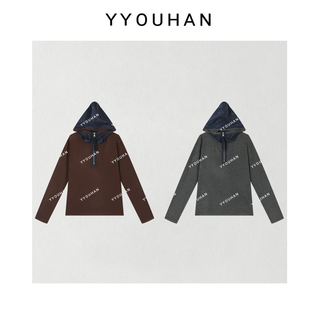 YYOUHAN 2025新款【层叠适意】极简风撞色百搭连帽帽衫 2508C4867