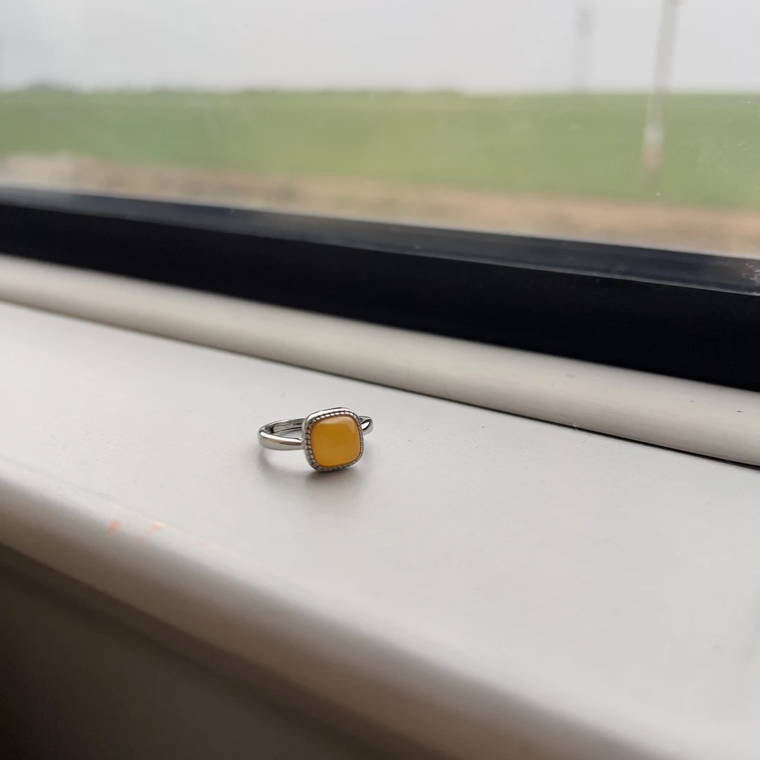 925银戒指 925银 戒指 咖米 简约黄色可调节精美银戒