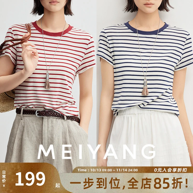 美洋MEIYANG【商场同款】航海家短袖T 超显瘦！圆领针织上衣短款时尚