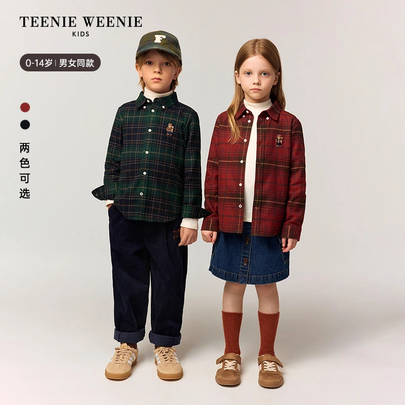 TeenieWeenie Kids小熊童装冬男女童宝宝经典格纹衬衫TKYC258976I