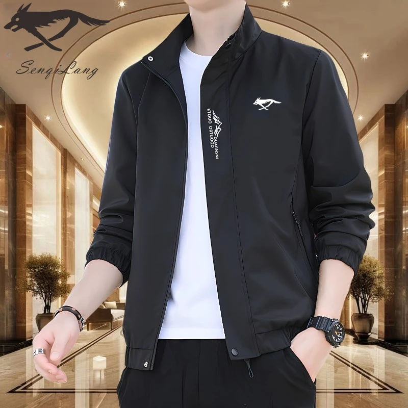 七匹断码狼男士秋冬夹克外套时尚运动中年休闲百搭潮流立领茄克男