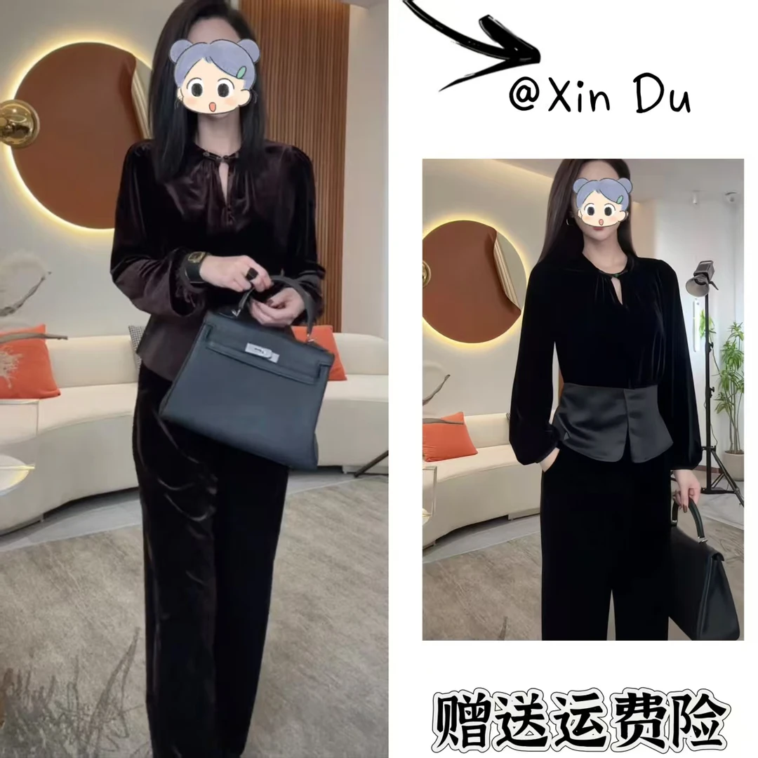 2025秋季新款时尚显瘦气质女士网红洋气两件套百搭款D22543