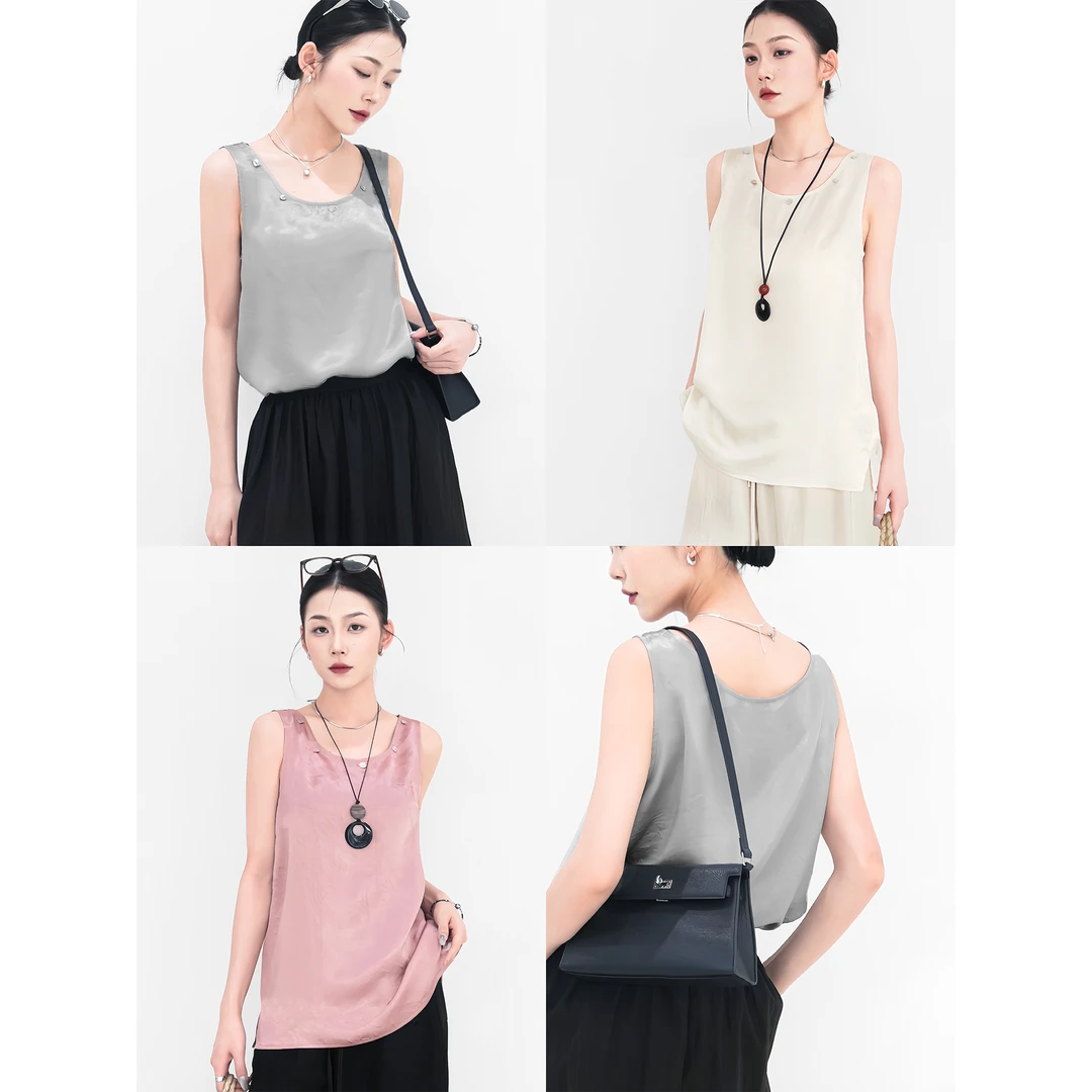 Nietzsche｜肯豆醋酸背心｜清凉透气1oo%厚醋酸 肌理纹钉贝壳50062