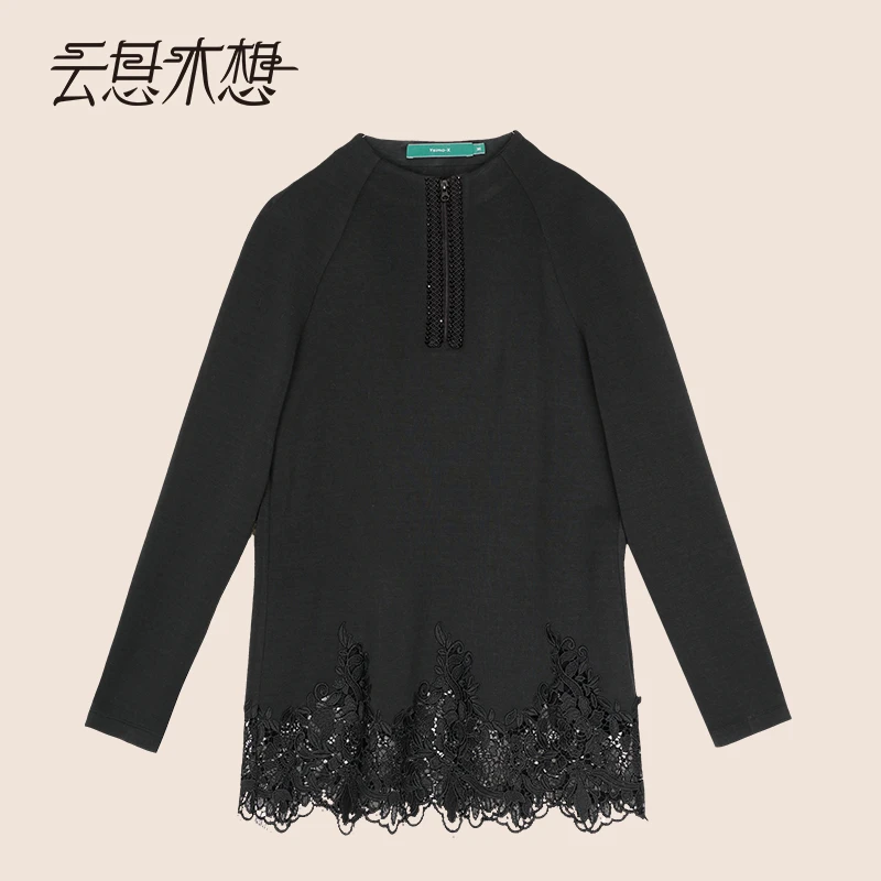 Ysimo-X云思木想 风华绝黛 半高领钉珠钻织带套头长袖T恤14053