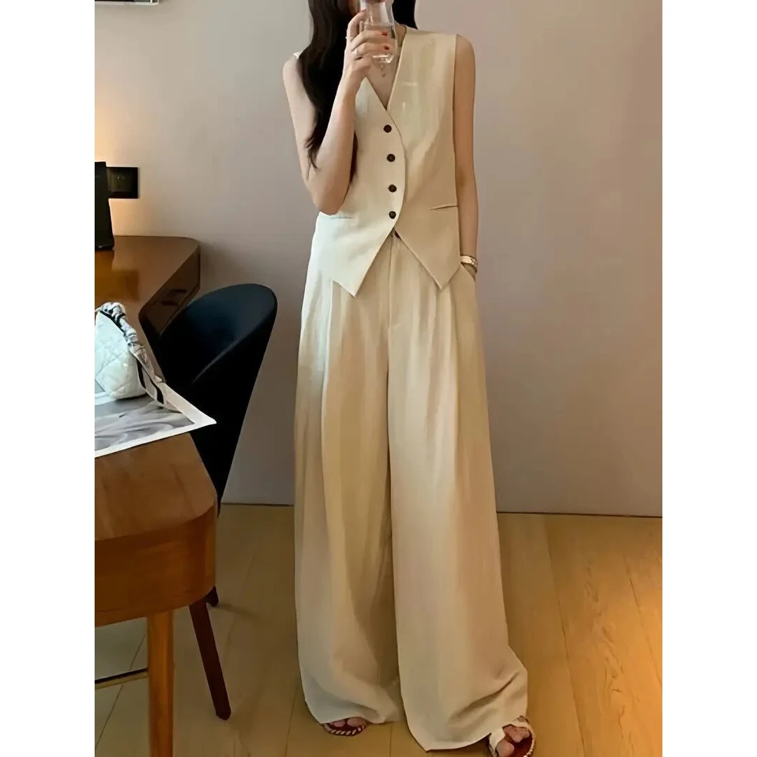 老钱风天丝亚麻套装原宿风简约通勤时尚气质显瘦新款西装套装L629