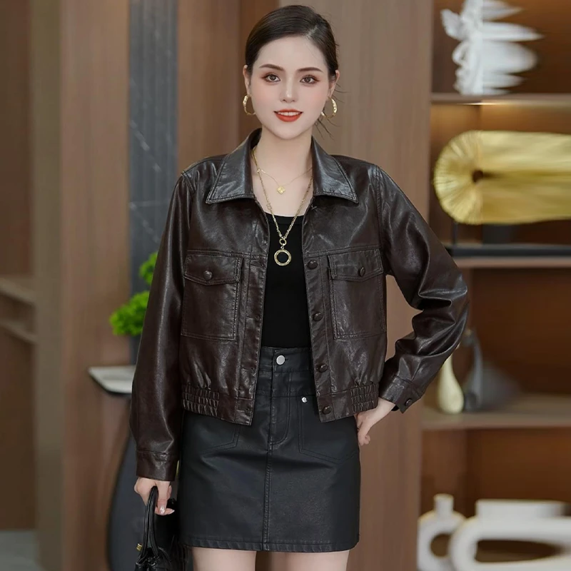 设计感小众减龄皮衣短外套女2025年秋冬新款时尚复古宽松遮肉上衣