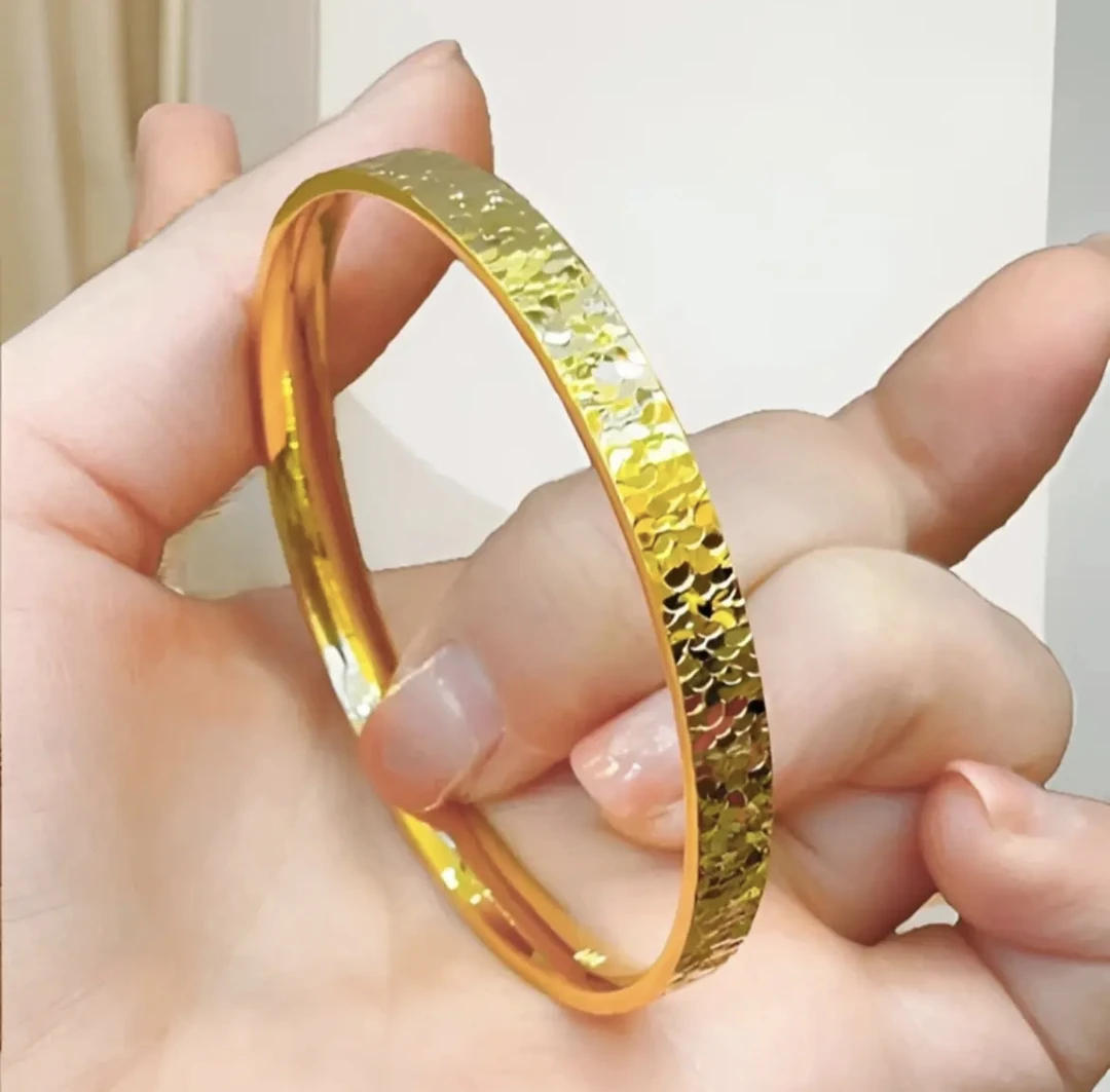 合金手镯 高级感碎冰冰金色素圈 时尚显贵气 百搭手镯