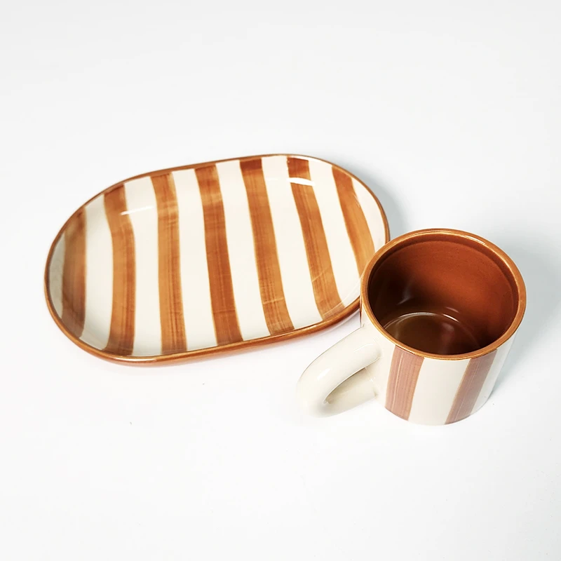 【杯碟套装】摩瑟DP【FM棕色条纹咖啡杯碟】HAZC玻璃花瓶摆件陶瓷