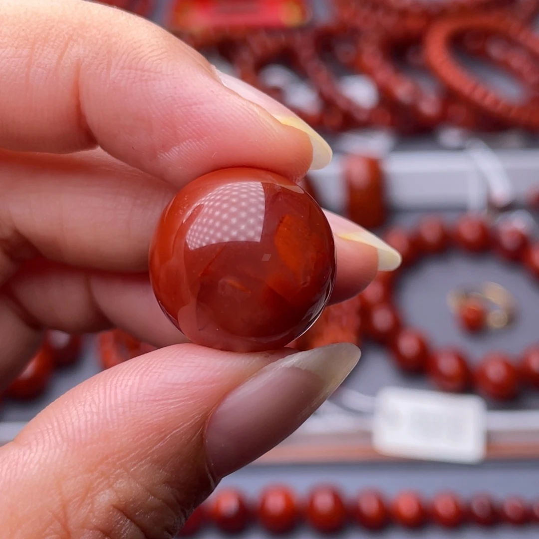 老***外未镶嵌配珠南红玛瑙18.6mm瓦西玫红火焰单珠