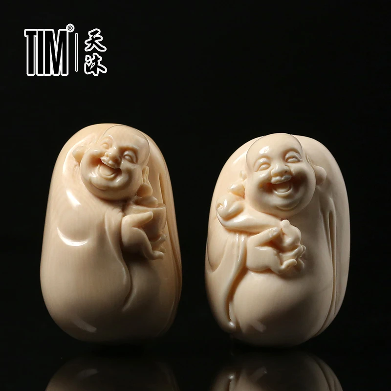 TIM猛犸象牙弥勒笑佛吊坠牧人精雕冰料挂件财宝如意笑佛吊坠